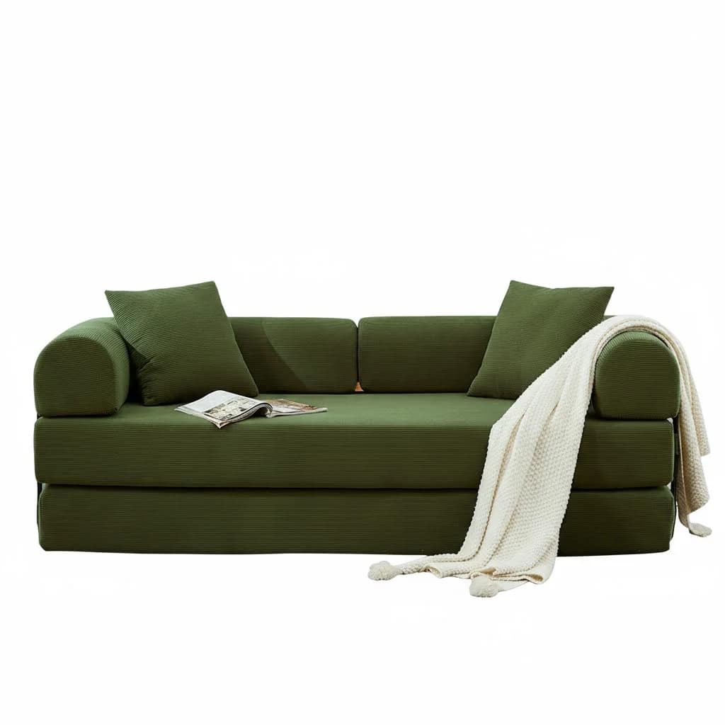 #Versatile 4 Recline Position Sofa, Green Corduroy Modular Sectional for Home Office Storage Removable Cover for Villa