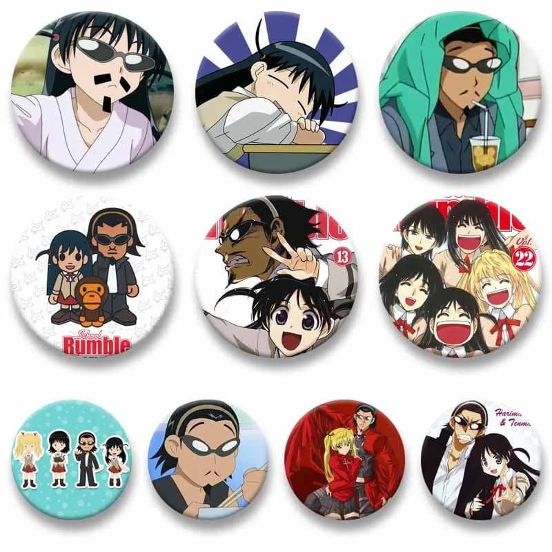 Anime School Rumble Badge Cartoon Peripheral Lapel Pins Snap-in Round Brooch for Shoulder Bag Accessories Jewelry Souvenir Gifts
