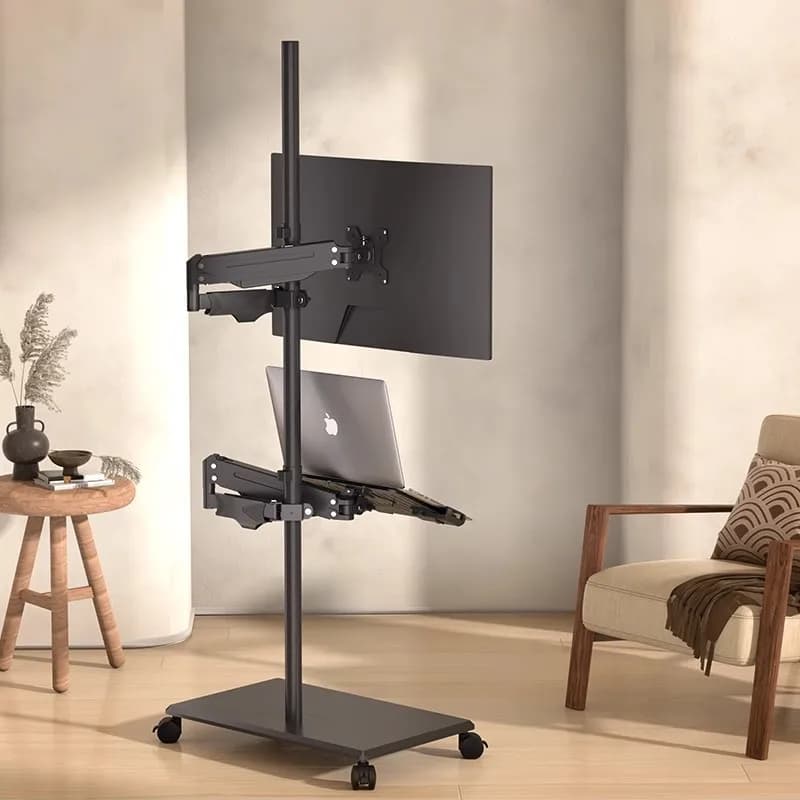 Monitor floor-to-ceiling bracket Movable lifting table with keyboard support screen