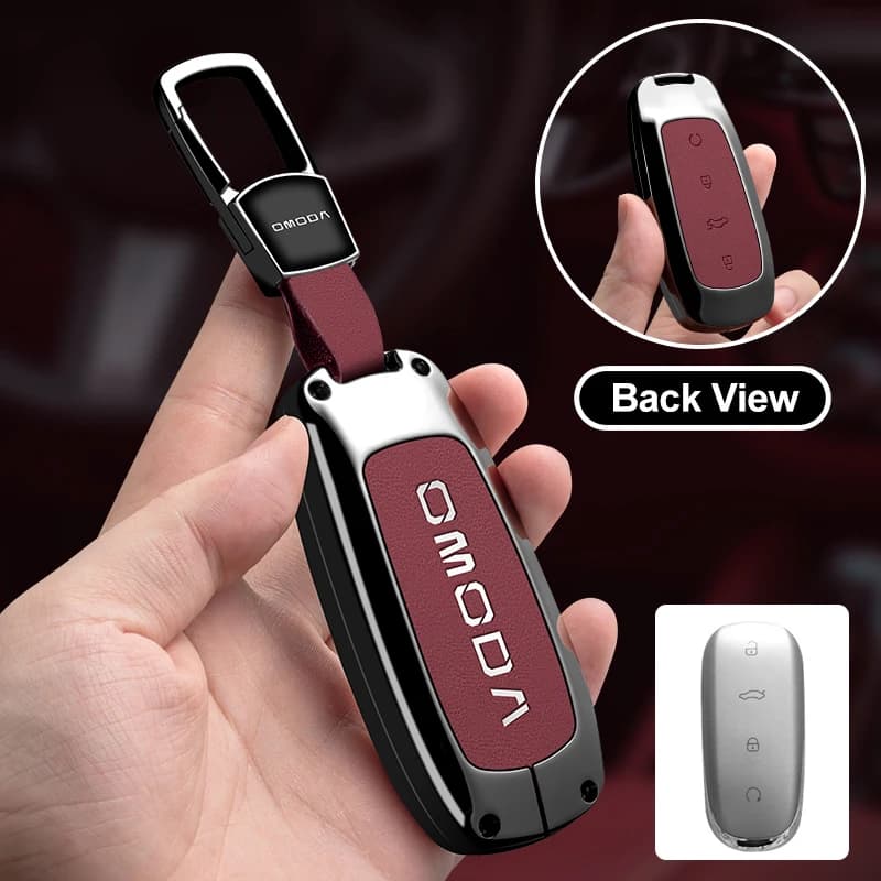 Car Smart Remote Control Metal Leather Key Case Cover Holder Chain For Chery OMODA 5 2023 Car Protection Shell