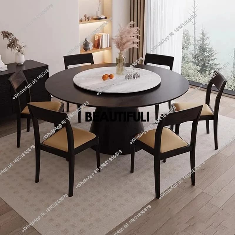 High-quality Wood Modern Originality Sedentary Dining Table Round Turntable Luxury Muebles Para El Hogar Kitchen Furniture