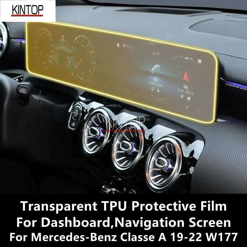 For Mercedes-Benz Classe A 19-22 W177 Dashboard,Navigation Screen Transparent TPU Protective Film Anti-scratch Repair Film