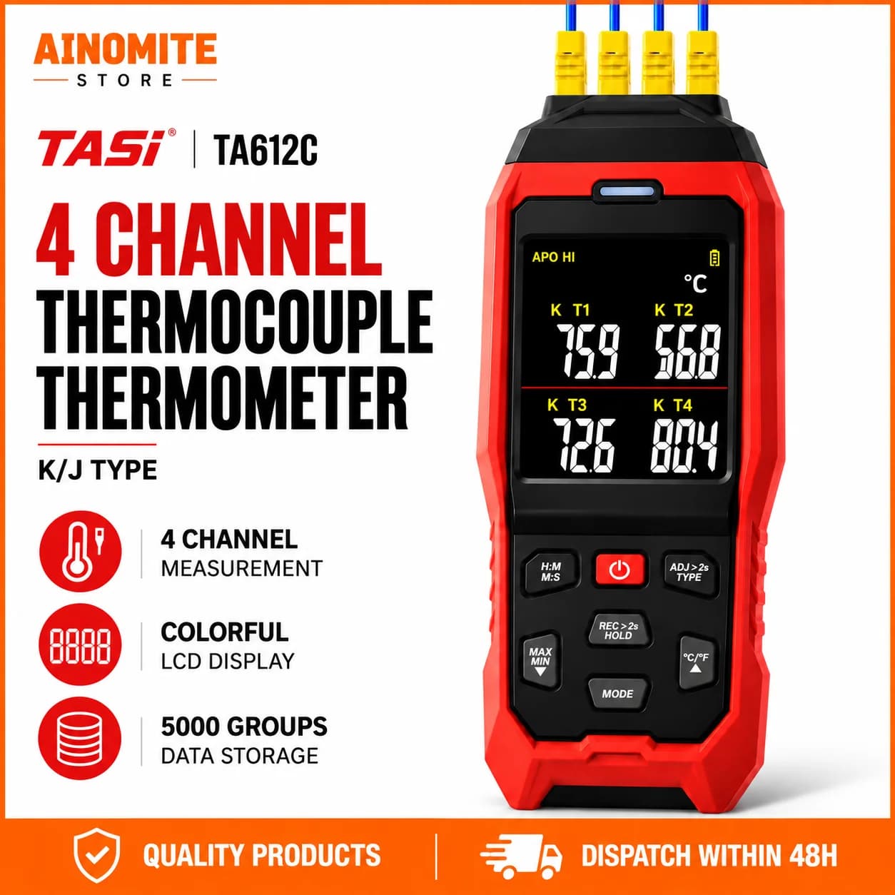 4 Channel Digital Thermocouple Thermometer KJT Type Temperature Meter 5000 Data Logger USB Export Industrial Temperature Tester