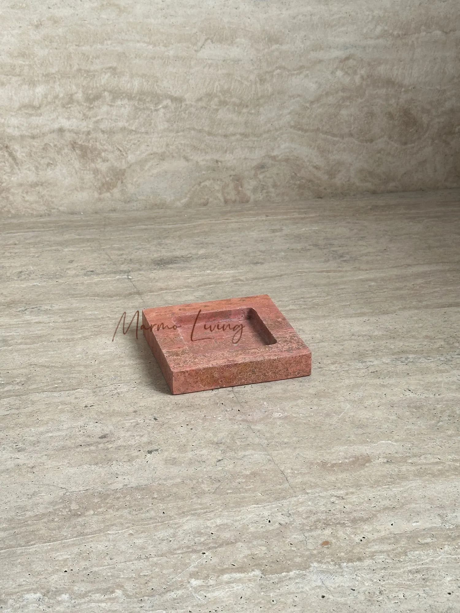 Natural Hole Stone Jewelry Box Ring Earring Storage Case with Burmese Flower Water Wave Pattern