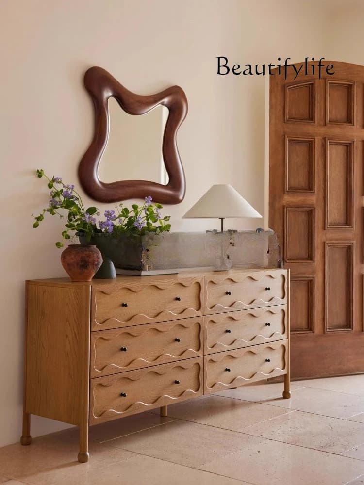 Medieval style solid wood simple chest cabinet, secret cabinet, minimalist log style,  against the wall storage cabinet