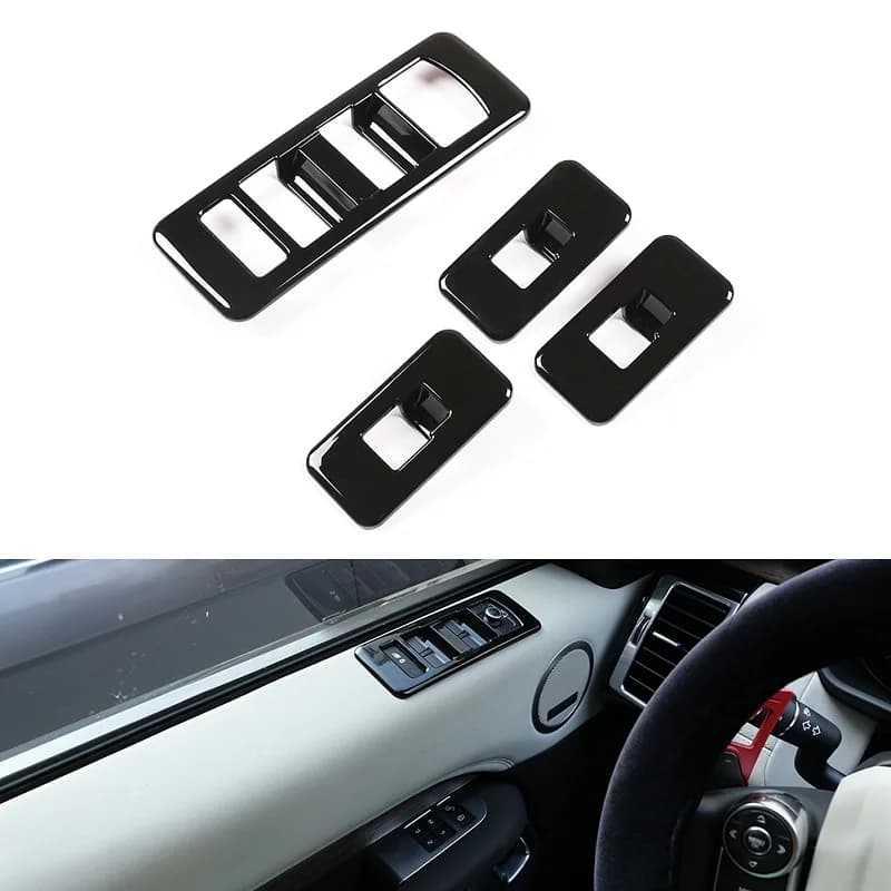 4PCS Bright Black ABS Window Lift Switch Button Cover Trim For Land Rover Discovery 5 L462 2017-2021 Door Switch Button Cover