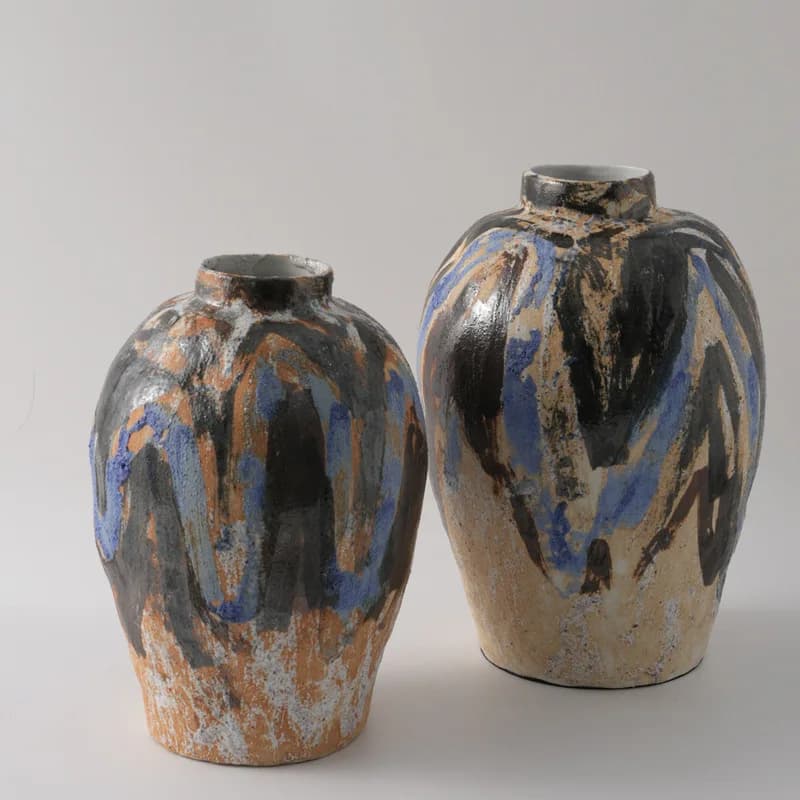 Handmade ceramic vase ornament living room home flower arrangement vase retro creativity