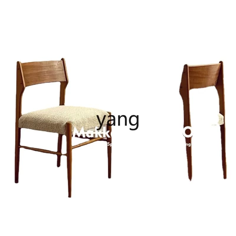 LTT Antique Cream Light Luxury High-Grade Lambswool Solid Wood Dining Chair Italian Chair