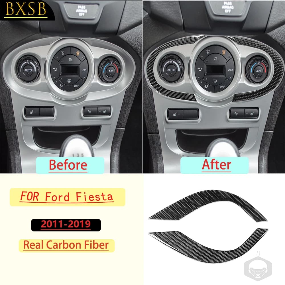Carbon Fiber For Ford Fiesta 2011-2019 Air Conditioner Control Panel Frame Trim Customizable Car Stickers Interior Accessories