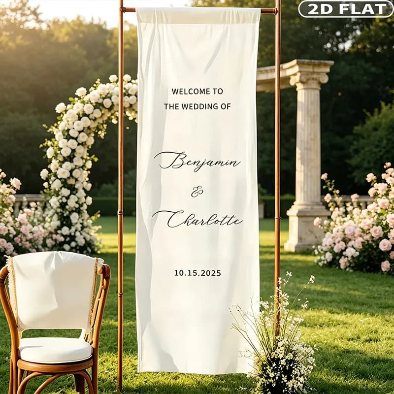 1pc Custom Wedding Banner, Personalized Bride & Groom Photo Name Date Text, Polyester, Decor for Lawn, Garden, Birthday