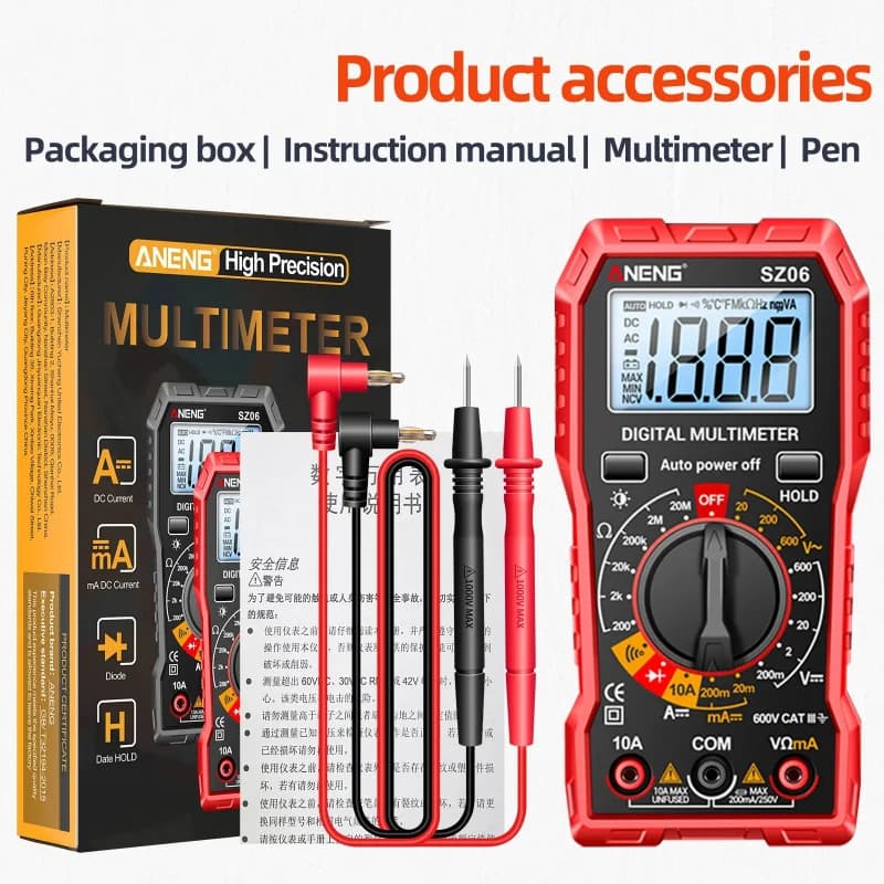 Digital Multimeter Voltage Tester Voltmeter SZ06  TRMS 2000 Counts Auto-Ranging Ohm Volt Amp Meter Measuring AC/DC Voltage