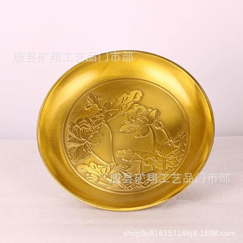 for worship in front of Buddha, home-use fruit offering tray, brass ornament with the character "Fu" and lotus de