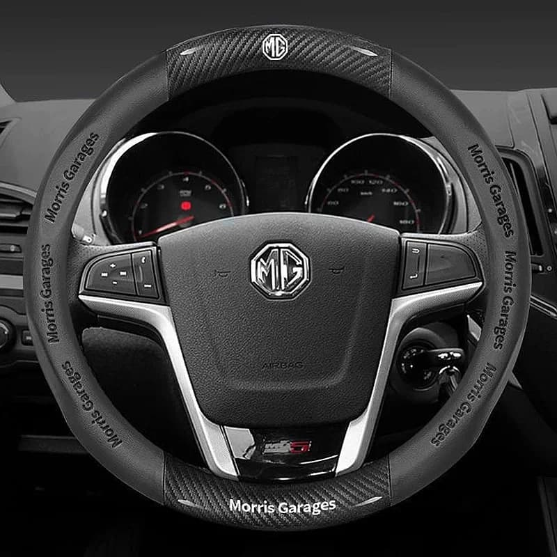 MG ZS EV HS GT One Special Steering Wheel Cover, 3D Embossed Carbon Fiber Leather Anti-slip Auto Interior Steering Protector