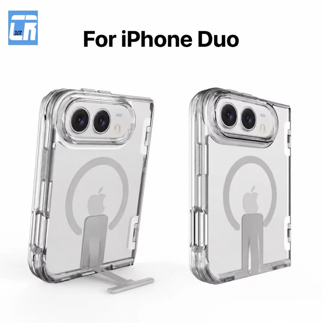 Case For iPhone Duo For Magsafe Transparent Shockproof Hinge Protect Invisible Metal Bracket Folding Magnetic Hard Phone Cover