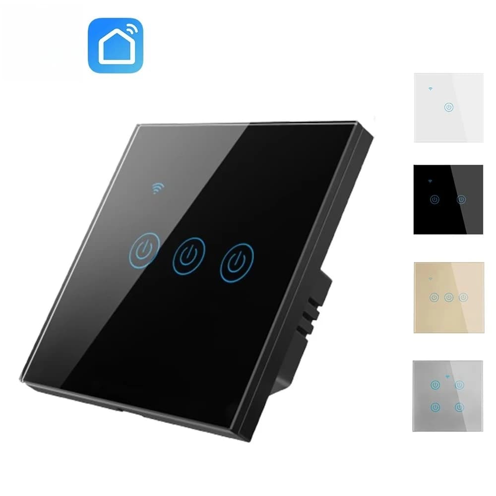 5pcs No Neutral Wire Wireless Connectivity Smart Home Wall Switches Touch Panel App Voice Control Glass Wall Electrical