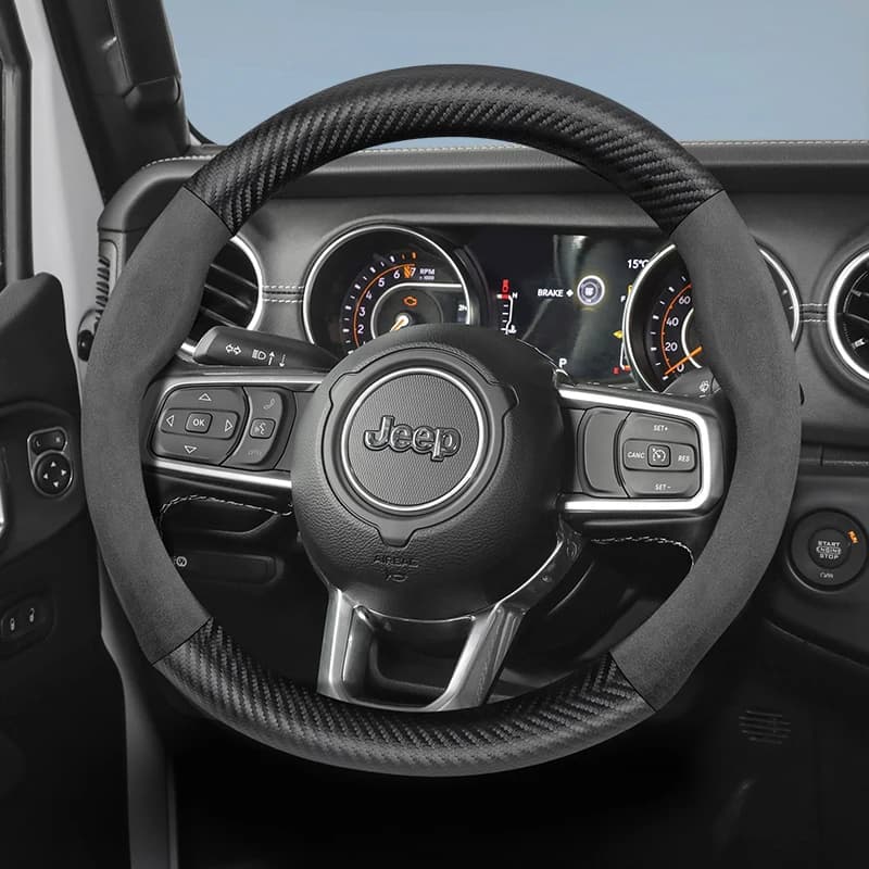 For Jeep Suede Carbon Fiber Steering Wheel Cover Fit Renegade Compass Wrangler Jk Grand Cherokee Wk2 Jl Gladiator Tj Patriot DX