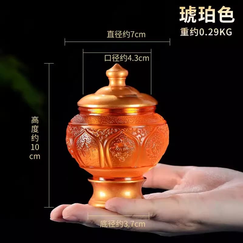 Tibetan Glazed Dragon King Vase Eight Auspicious Carving Wealth God Longevity Bottle Home Buddhist Altar Decor