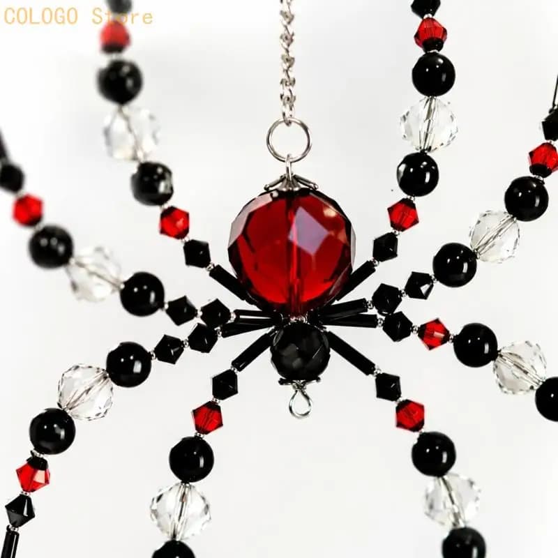 Chain-Suspended Spiders Figure with Metal and Glass Beads for Dark Porch, Window, Room, or Garden Displays D0LD