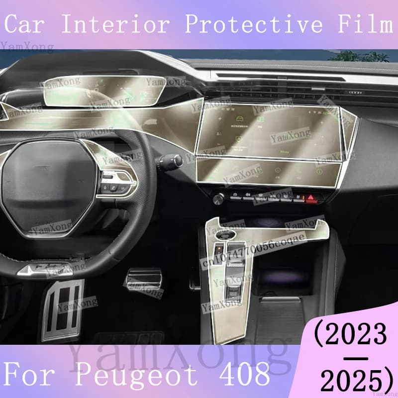 For Peugeot 408 Car Center Panel Transparent Cover Film interior Kit Protection Sticker Navigation Dashboard screen scratch Film