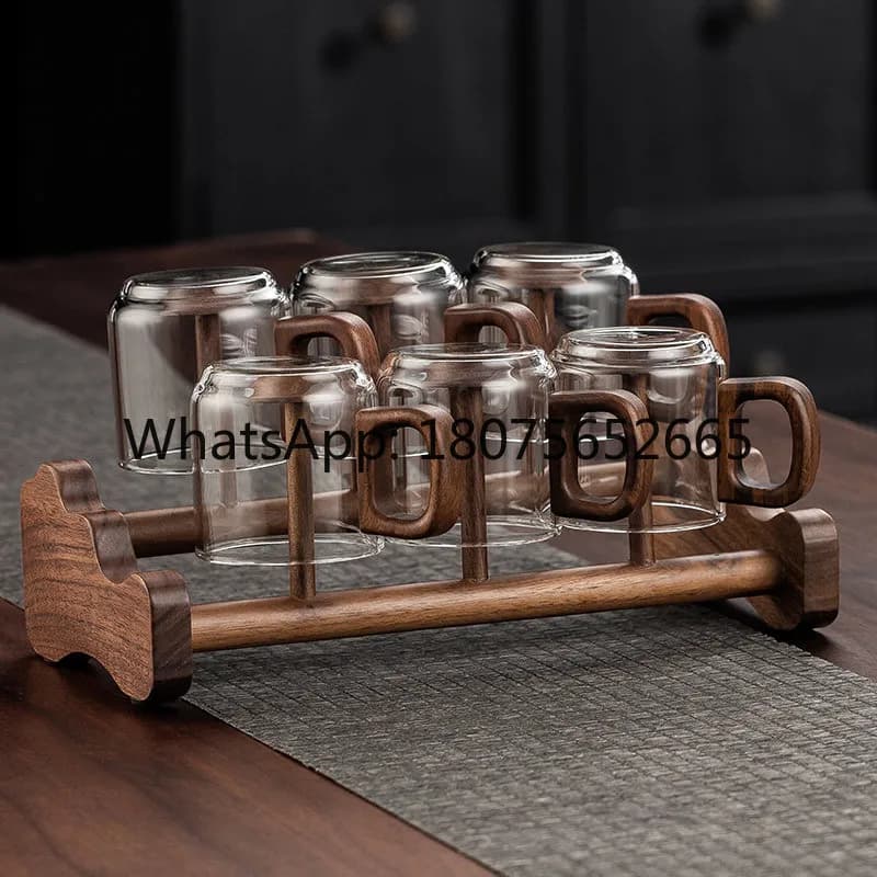 Solid wood teacup rack Kung Fu tea set drain rack tea table high-end ornament tea ceremony accessories storage