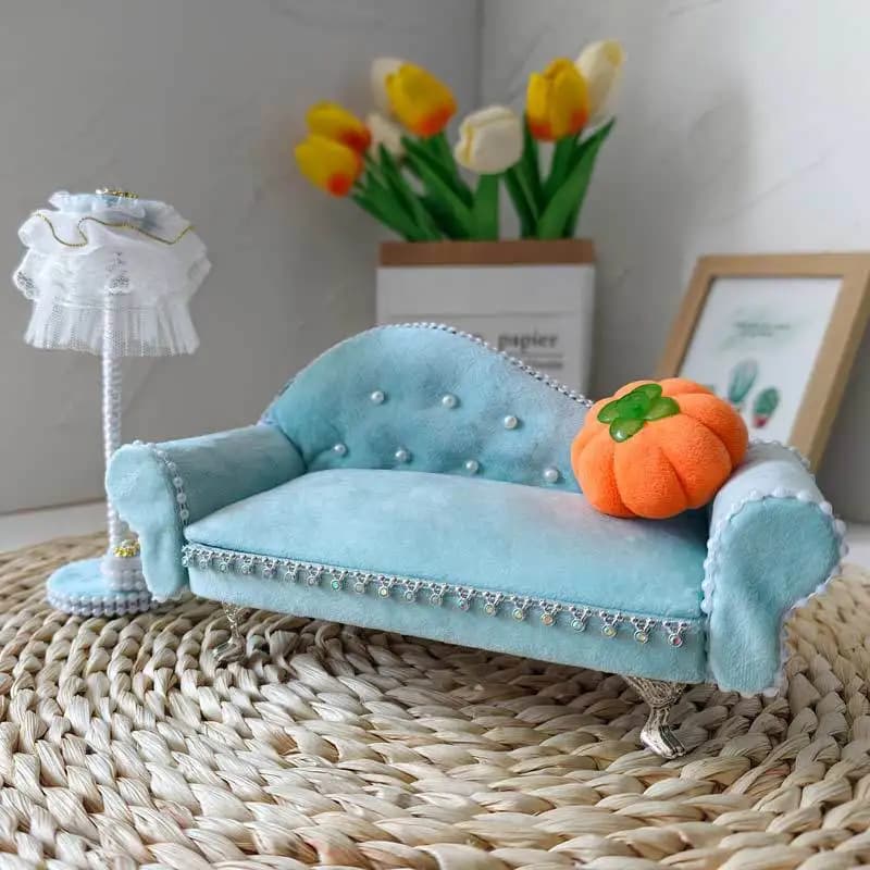 1:12 Mini European Chaise Lounge Chair 3 Seater Sofa Model Miniature Living Room Furniture Craft Desktop Bedroom Scene Ornament