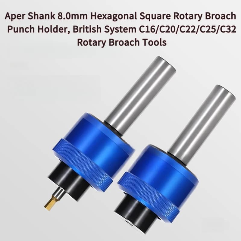 1Pcs Taper Shank 8.0mm Hexagonal Square Rotary Broach Punch Holder, British System C16-C32 Rotary Broach Tools Lathe