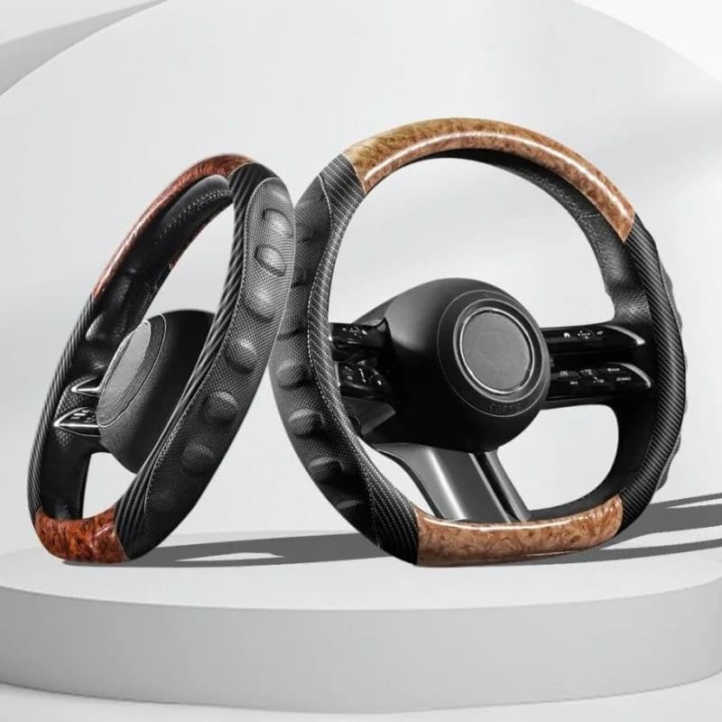 Carbon Fiber Leather Car Steering Wheel Cover Wood Grain Steering Wheel Grip Car Accessories Universal Steering Covers O/D Shape