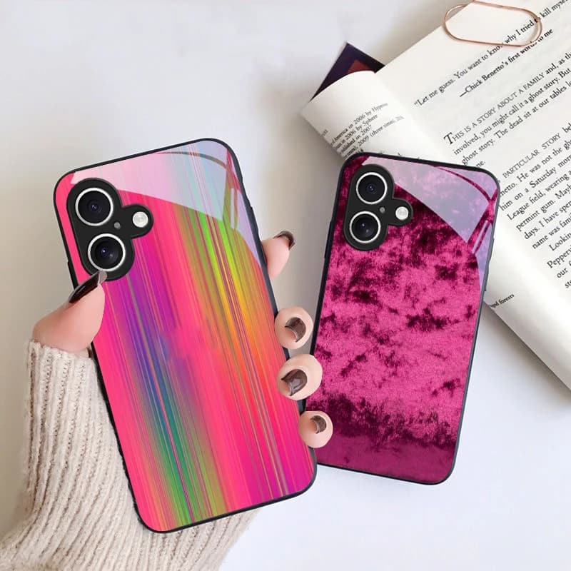 Pink marble texture image For iPhone 16 Pro 17 Pro Max 11 12 mini 13 14 XR XS Max 16E 7 8 SE 5 6 Plus Air Black Glass Phone Case