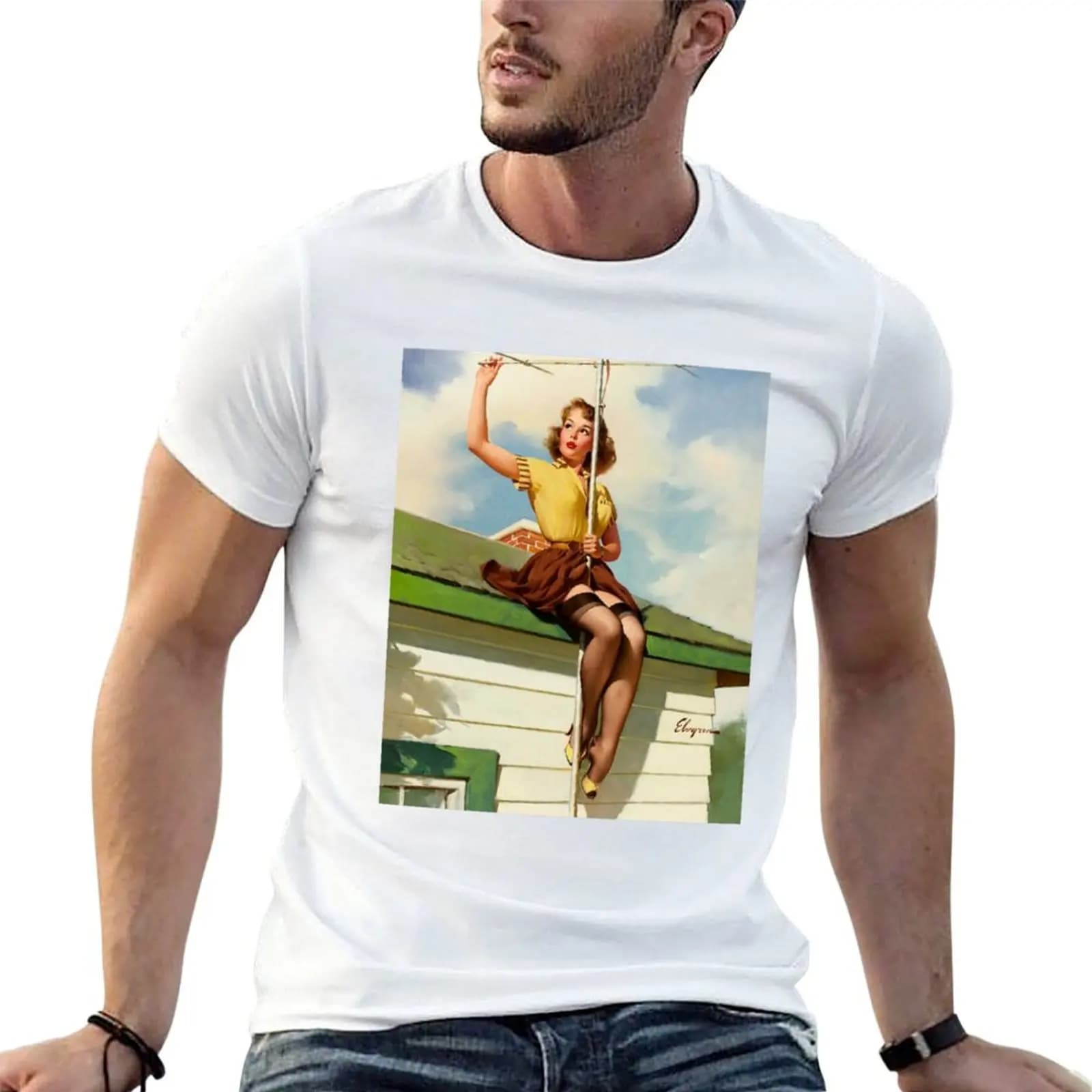 Gil Elvgren Appreciation T-Shirt Construction Work Tee Shirt