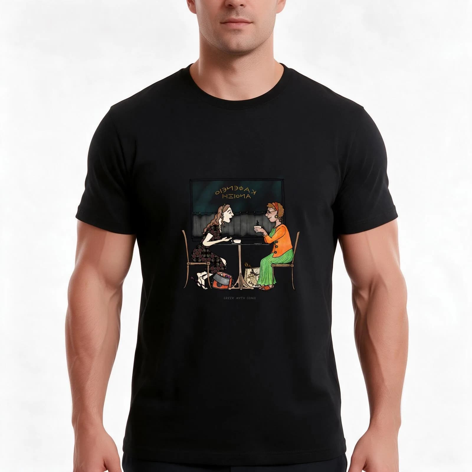 Persephone and Demeter meet for coffee T-Shirt, Summer Casual Cotton Tee, Oversized Streetwear Tops, Vintage Graphic Print