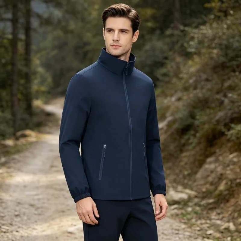 Men Clothing Thin Windbreaker Jacket Long-Sleeved Tops Lightweight Windproof Zipper Pocket Softshell Windproof Hiking Coat