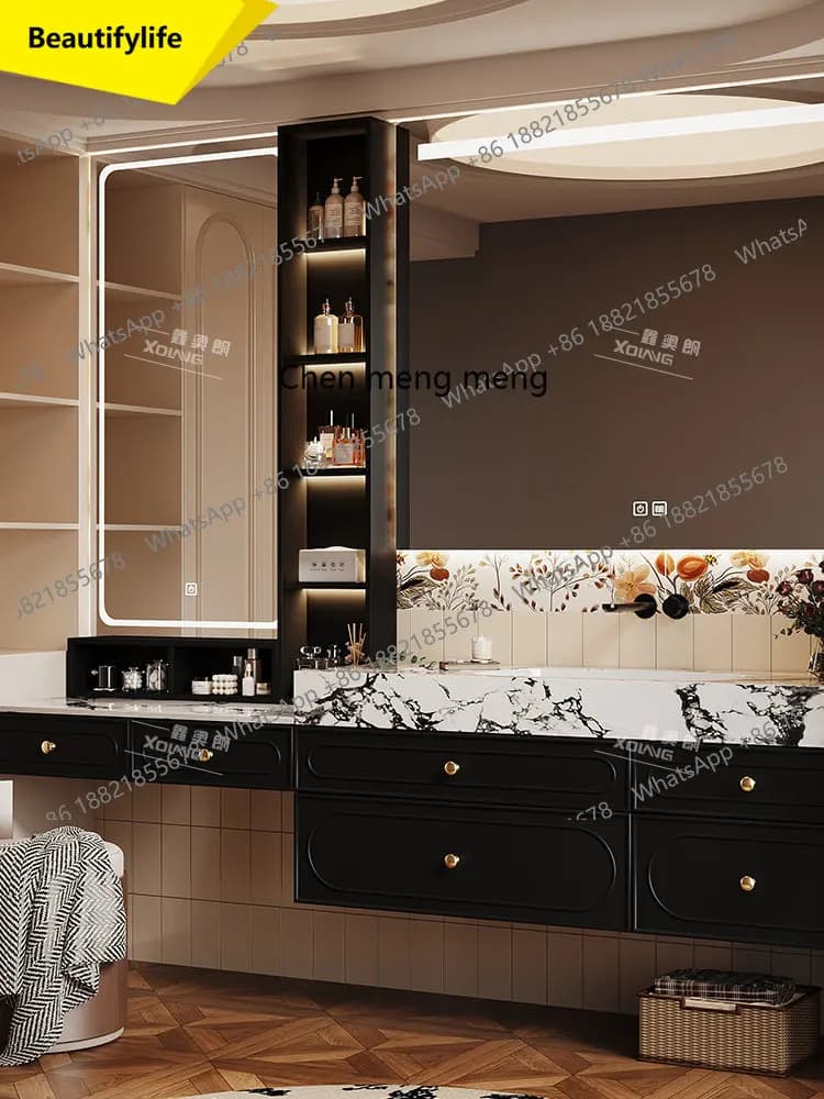a17 French retro oak bathroom cabinet dresser integrated cabinet combination master bathroom