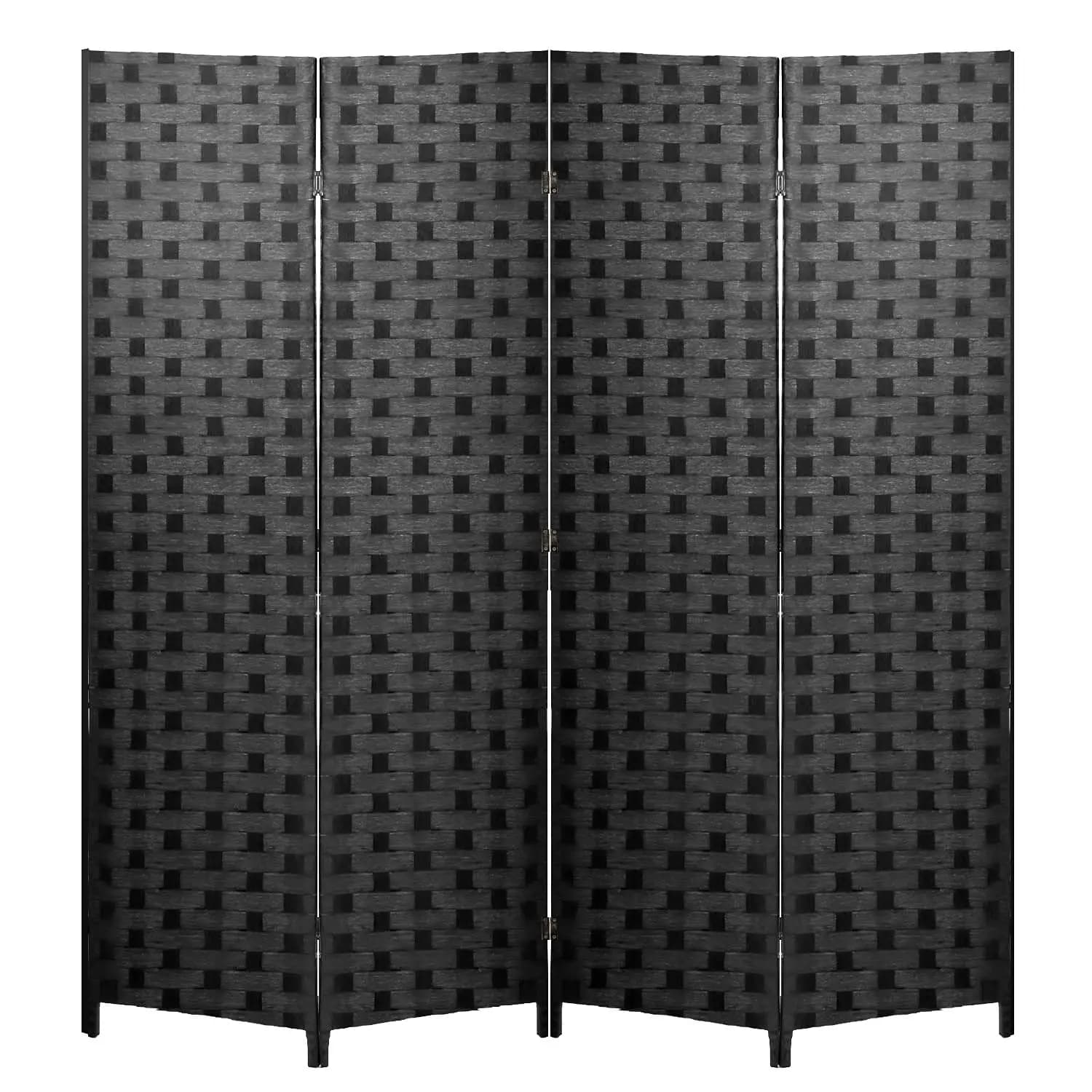 4-Panel Folding Room Divider, 6ft, Black, Light & Portable