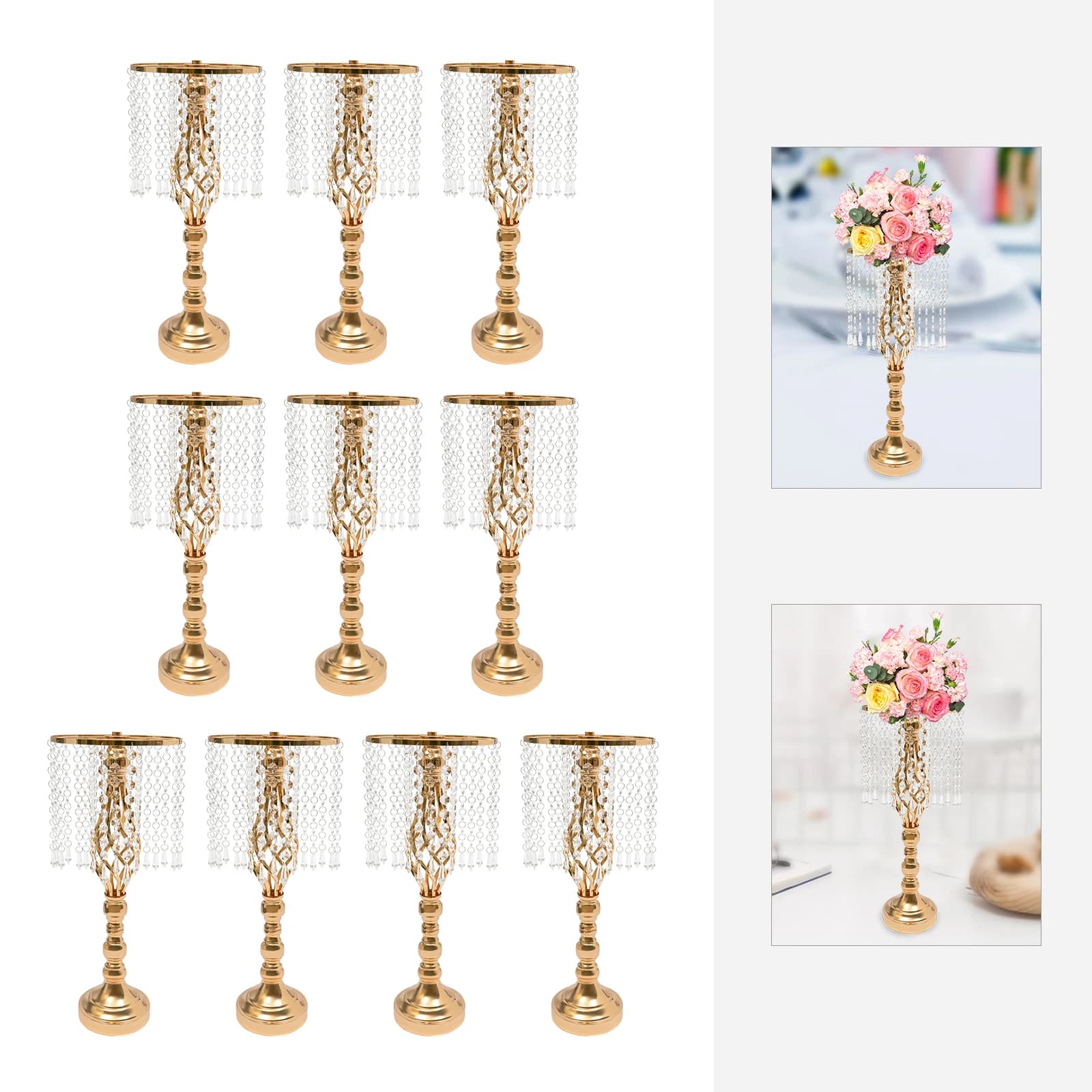 19.3 Inches Tall Crystal Flower Stand Wedding Road Lead 10 Pcs Crystal Flower Holders Centerpiece Floral Vase for Wedding