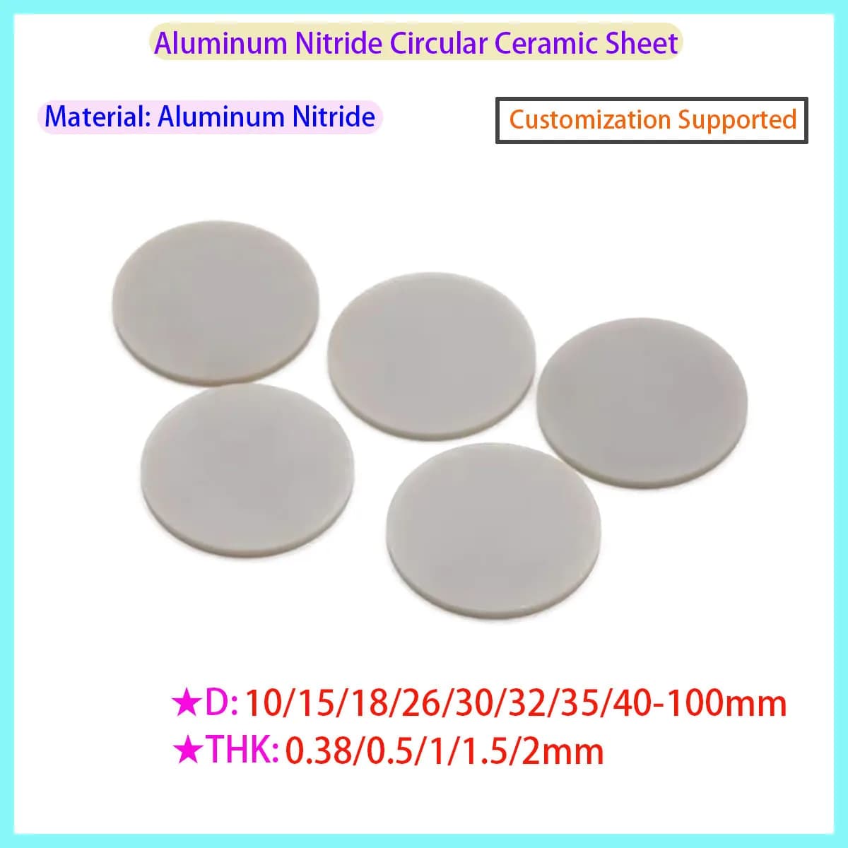 10pcs ALN Aluminum Nitride Ceramic Disc 6/10-100mm High-temperature Resistant Insulation Substrate Gasket