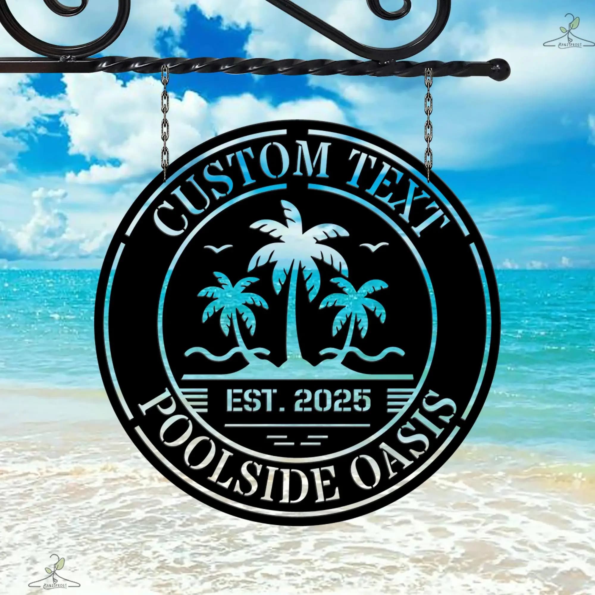Custom Poolside Oasis Metal Sign Personalized Backyard & Patio Decor Family Name Pool Sign Beach House Decor Swimming Pool Sign