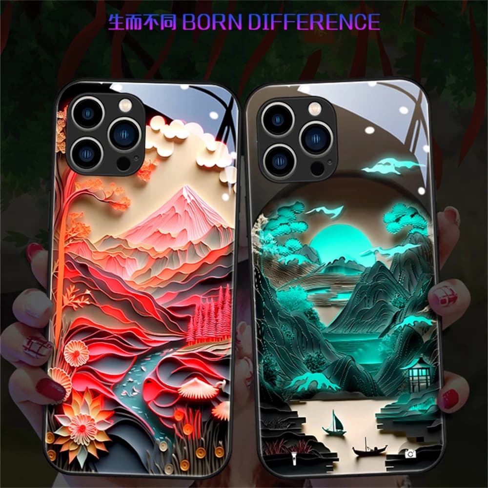 Japan Mount Fuji Design Sound Control LED Flash Cases Light Up Glass Cover For Honor 200 100 90 80 70 60 50 30 Pro