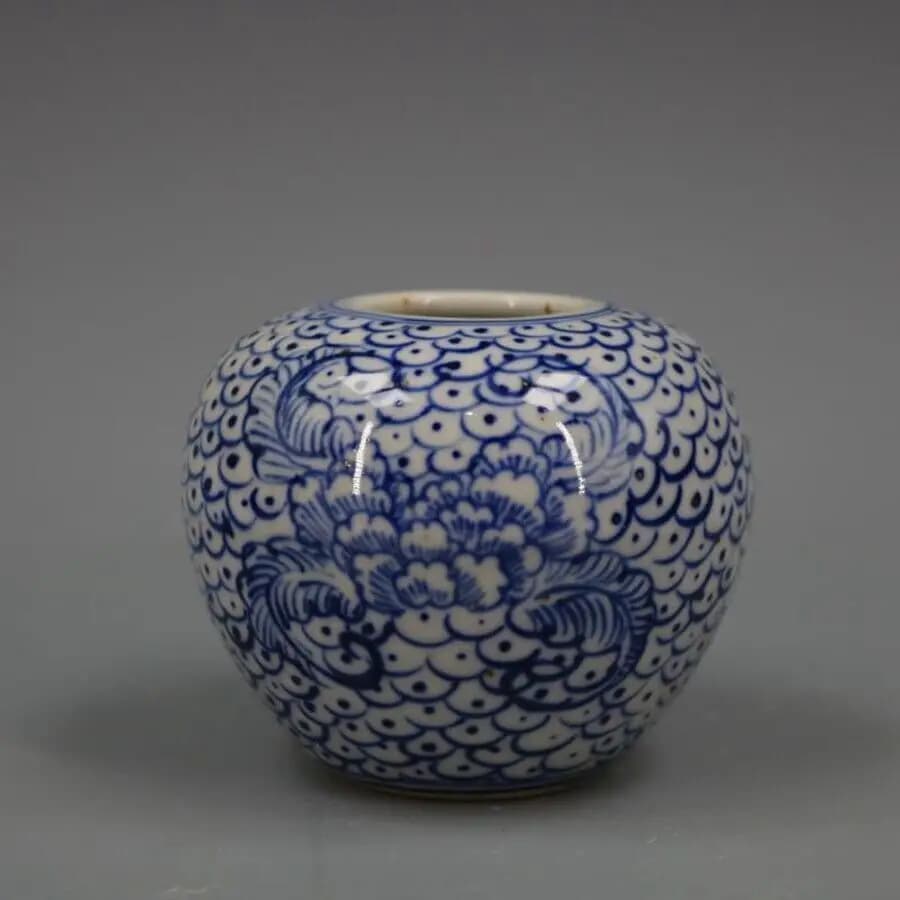 Old Chinese Blue & White Porcelain Painted flowers jar pots Pen wash