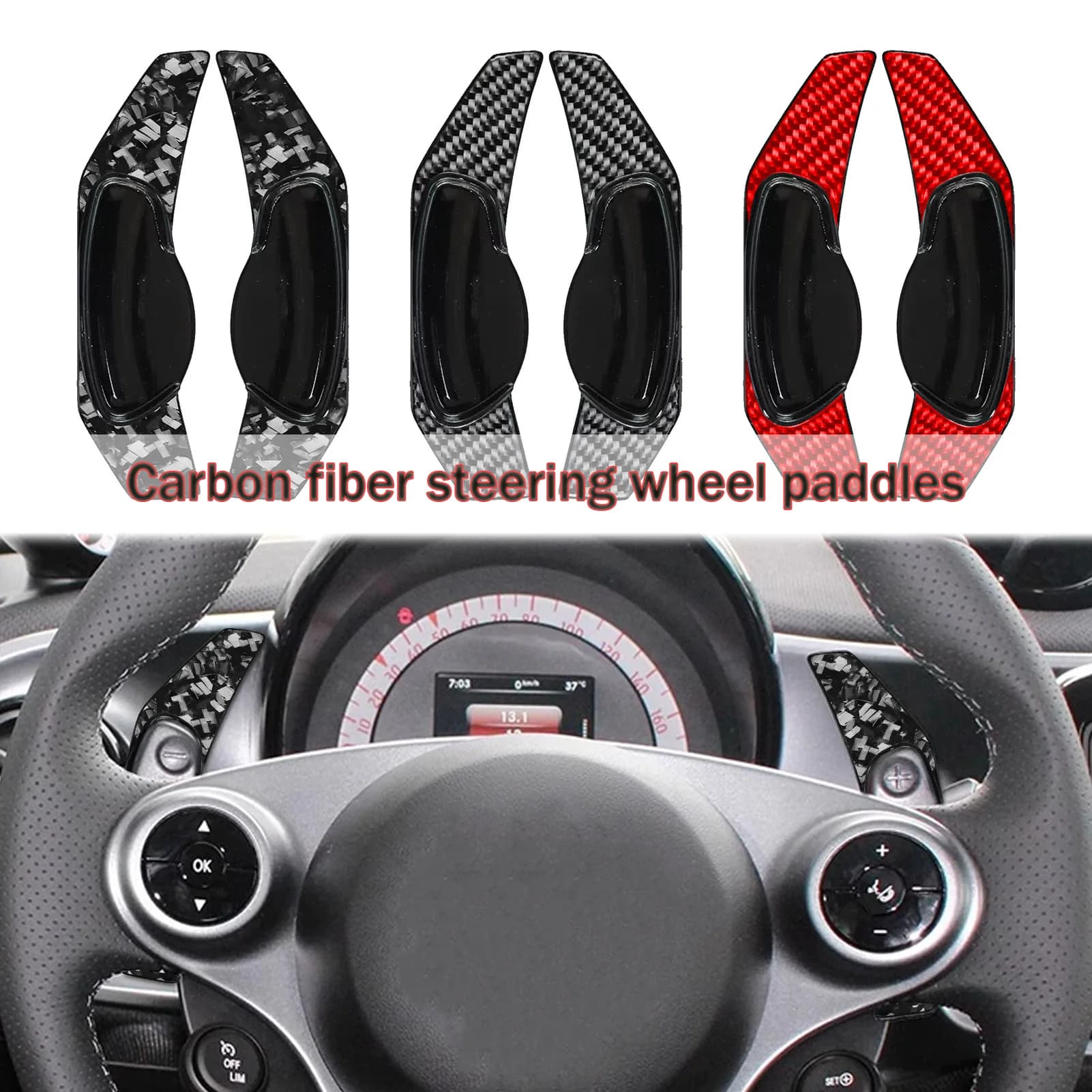 For smart elf new carbon fiber shift paddles accessories, steering wheel control modification, interior sticker
