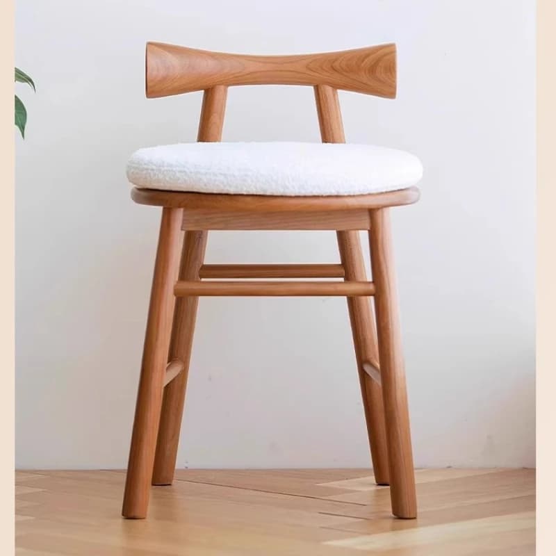 Vintage Velvet Upholstered Stool,Solid Wood Backrest Vanity Chair,French Retro Bedroom Seat,Rubberwood Padded Makeup Stool