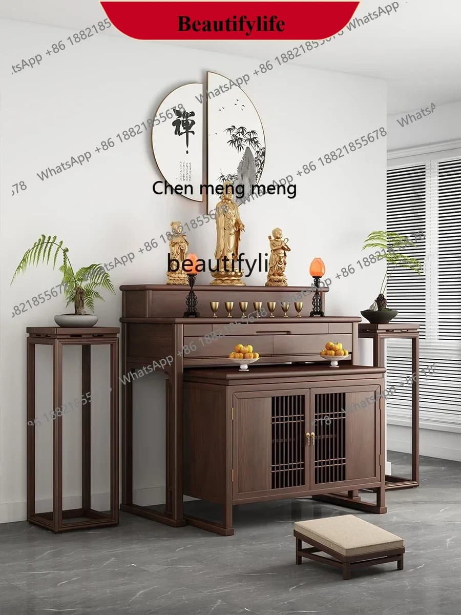 z183   Solid Wood Altar Incense Burner Table Home New Chinese Step Cabinet Black Walnut Buddha Shrine Buddha Niche Altar Guanyin