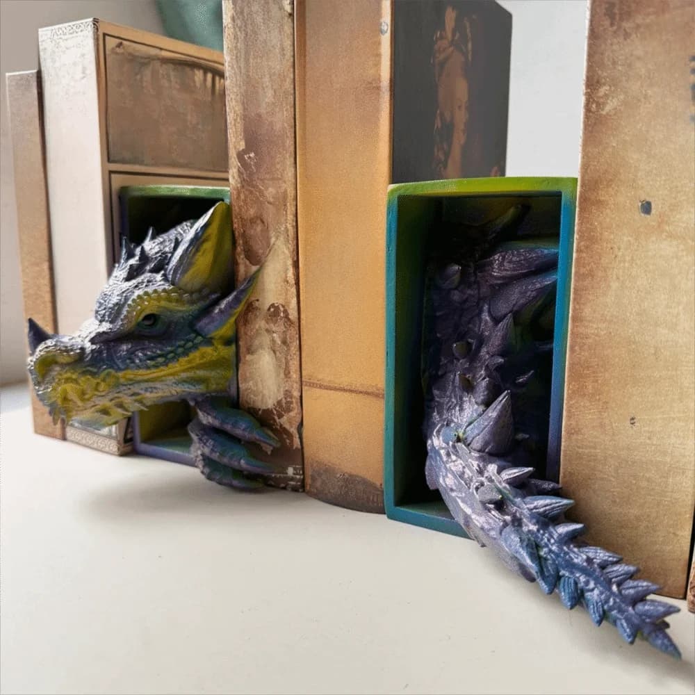 3D Dragon-Shaped Book Stand Set Vintage Medieval Dragon Bookend Decoration Resin Bookshelf Dragon Ornaments Study