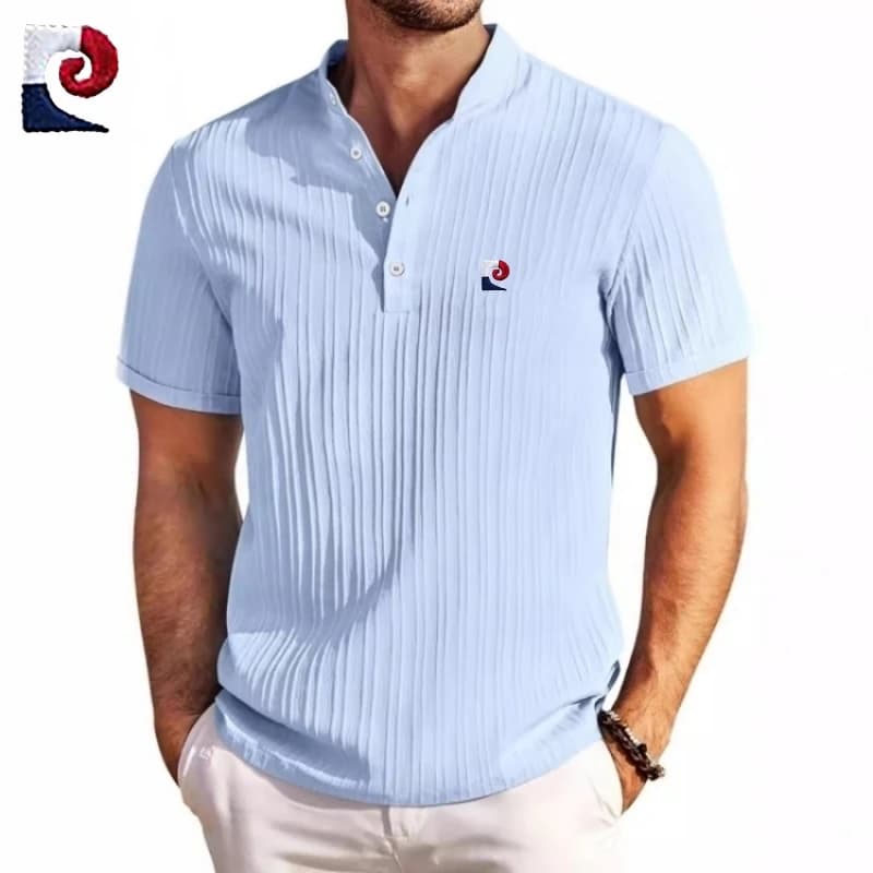 New Men's High-Quality Henry Collar Short-Sleeved Polo Shirt, Trendy, Fashionable, Casual, Breathable and Cool Top