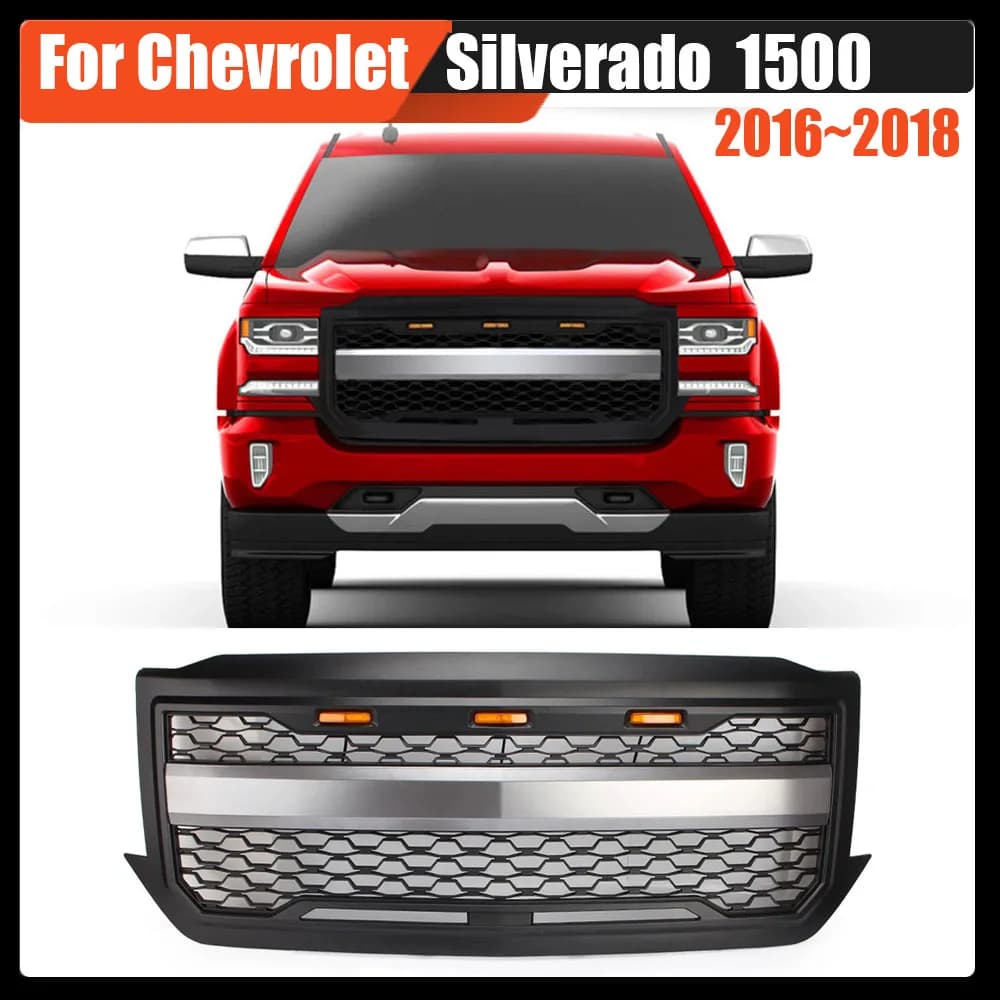 Car Racing Grille Wiht LED Light Front Bumper Mesh Grill Radiator Upper Grille Fit For Chevrolet Silverado 1500 2016~2018