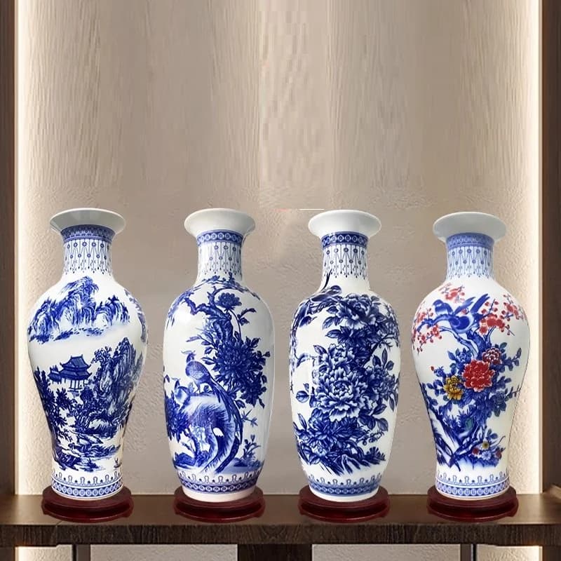 36cm Jingdezhen porcelain blue and white glazed medium color vase sitting room wine cabinet television cabinet hydroponic Dracae