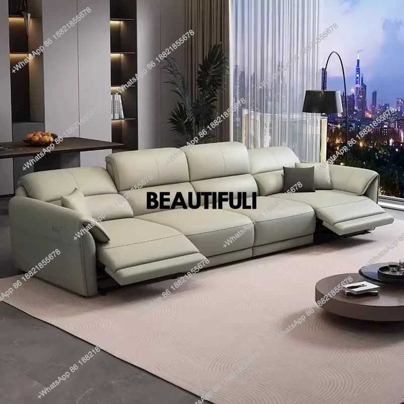 Modern Genuine Leather Power Reclining Sofa – Sectional Couch with Adjustable Footrests, USB, for Living Room or Home Theater