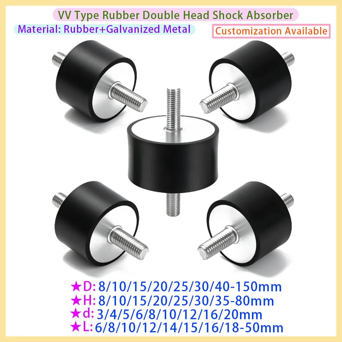 V-shaped Double Headed Threaded Rubber Mounting Seat Anti Vibration Shock Absorber M10 M12 M16 Diameter 40mm -100mm