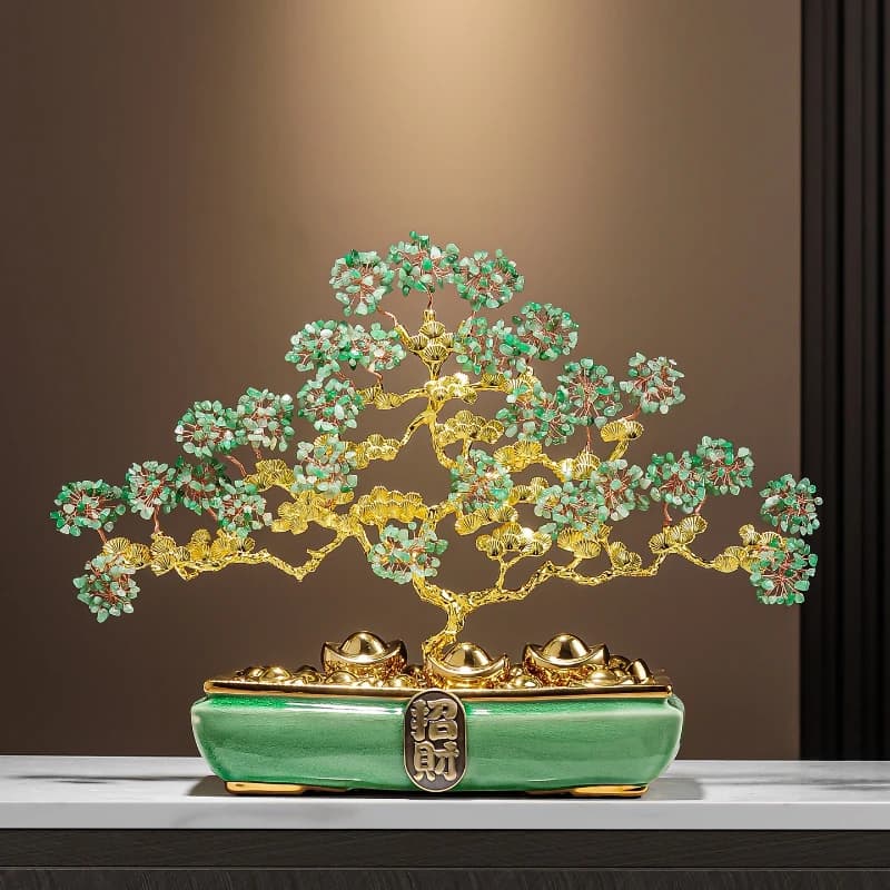 LTT jadeite green crystal stone fortune tree ornament light luxury high-end living room porch TV cabinet decoration