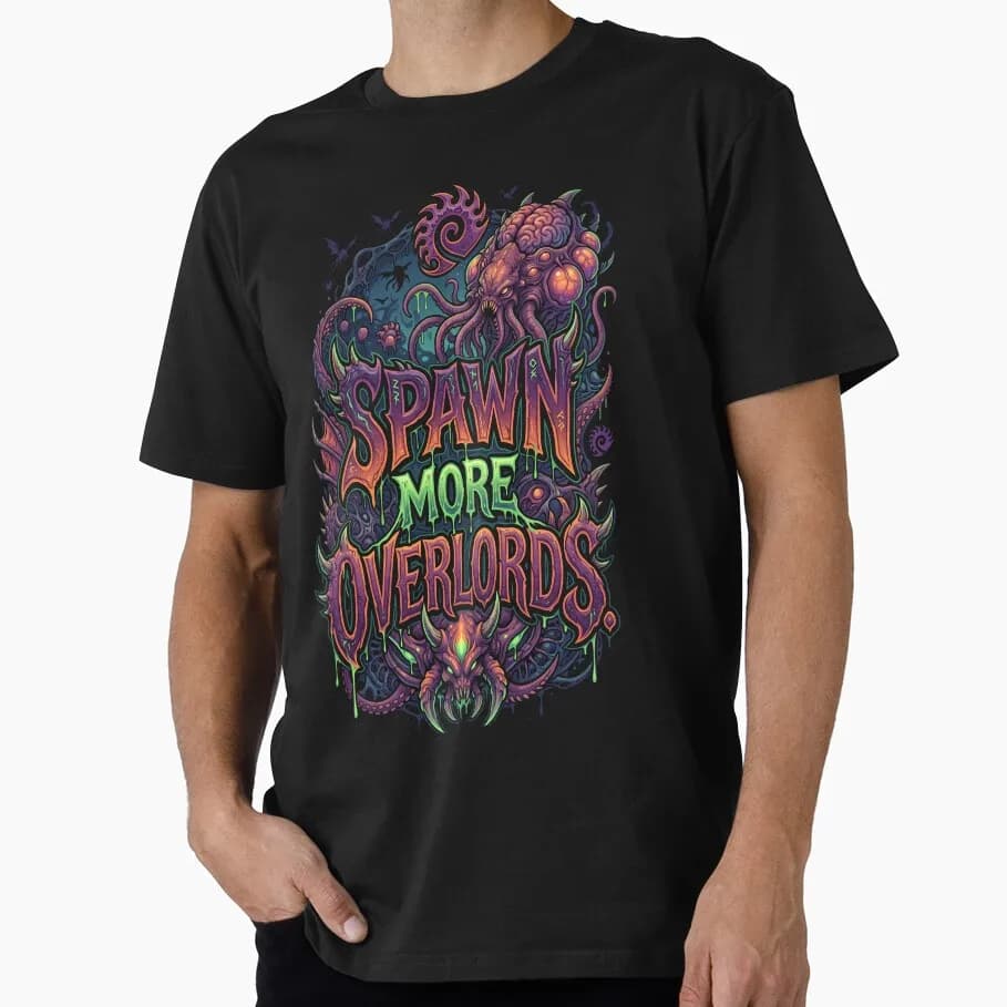 Zerg Spawn More Overlords StarCraft Game Graphic T‑Shirt Vintage Retro Game Print Gift Tshirt Short Sleeve Streetwear Casual Top