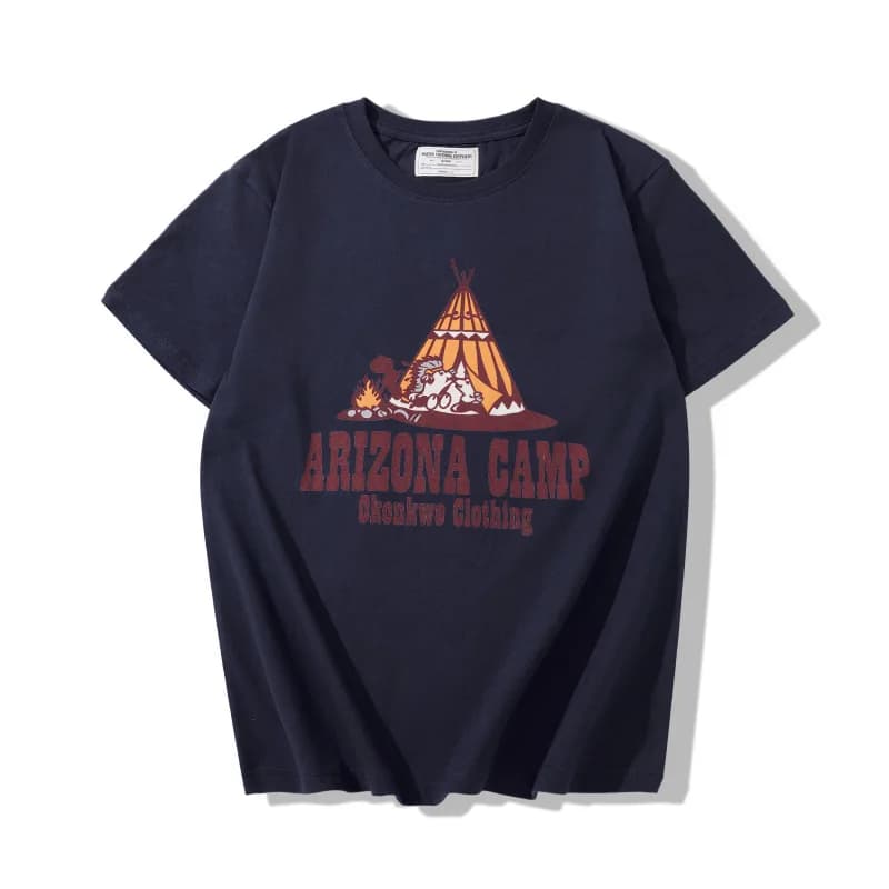 Summer 2026 New Arizona Camping T-shirt 200g American Western Indian Style Outdoor Printed Round Neck Short Sleeved T-shirt